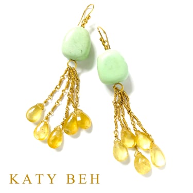 Apollonia Gaspeite Yellow Aquamarine Earrings 22k Gold Katy Beh Jewelry New Orleans